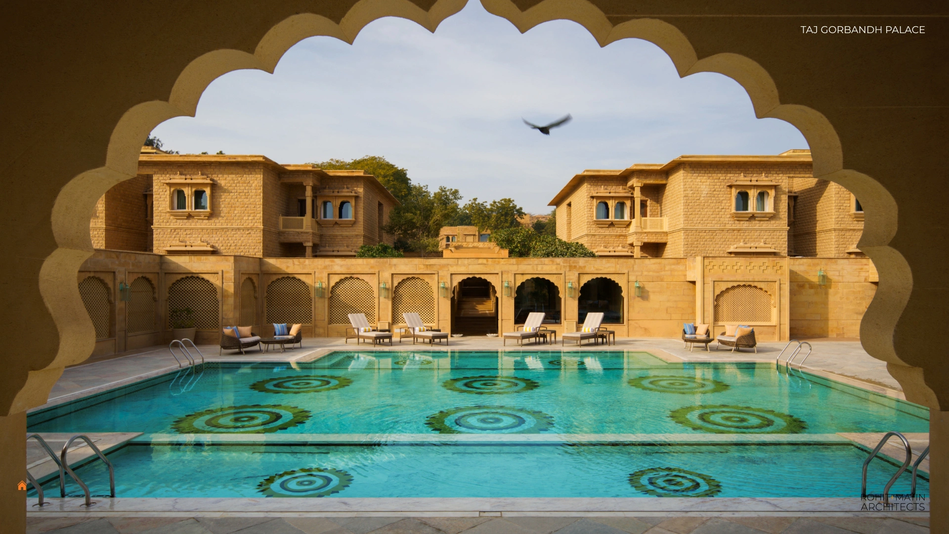 Taj Gorbandh Palace — aerial pool view